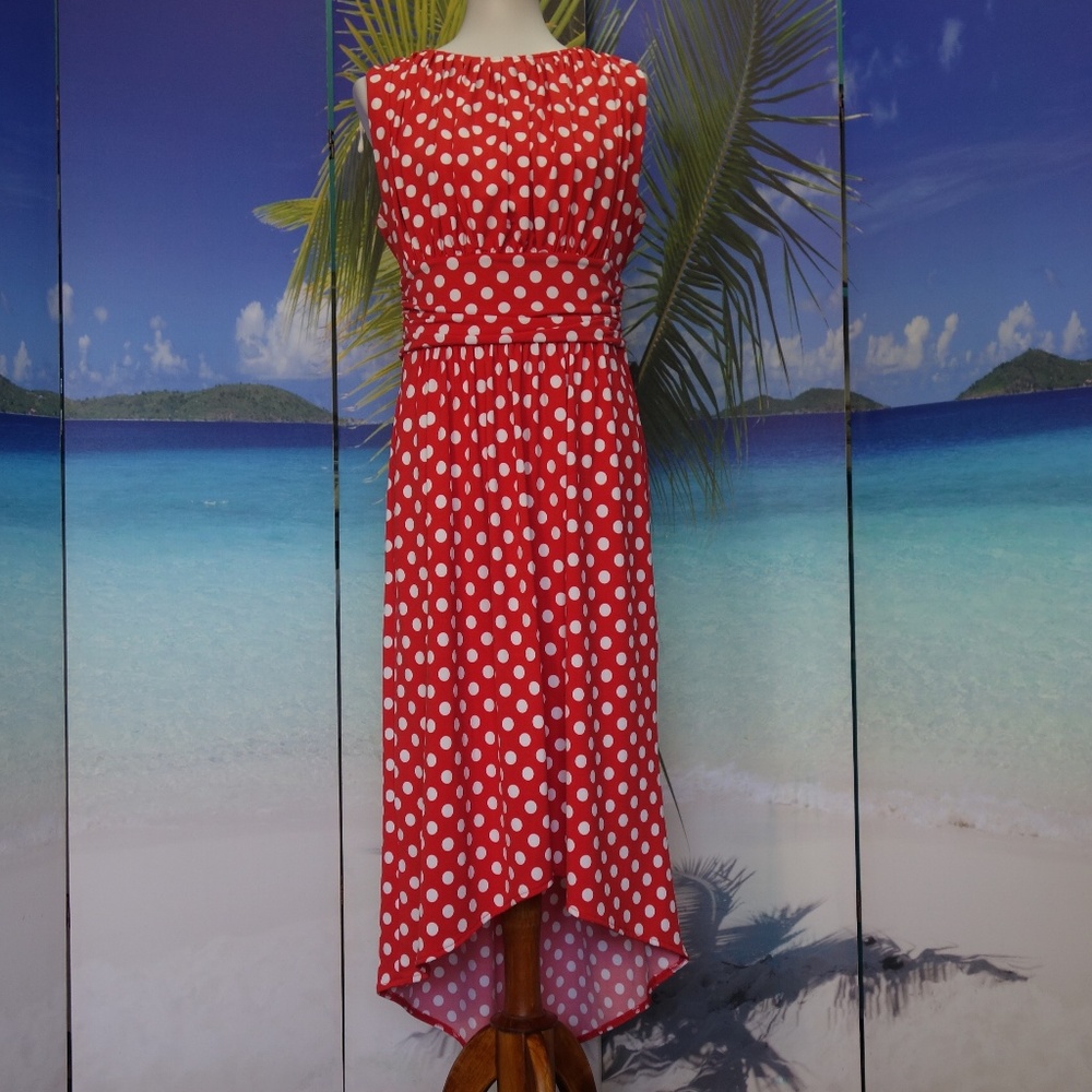 Vintage 90s High Low Red Polka Dot Dress